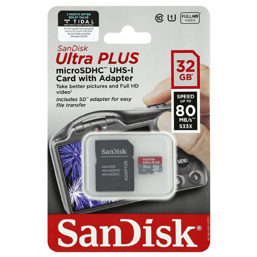 SanDisk Ultra Plus MicroSDHC UHS-1 Card with Adapter 32GB