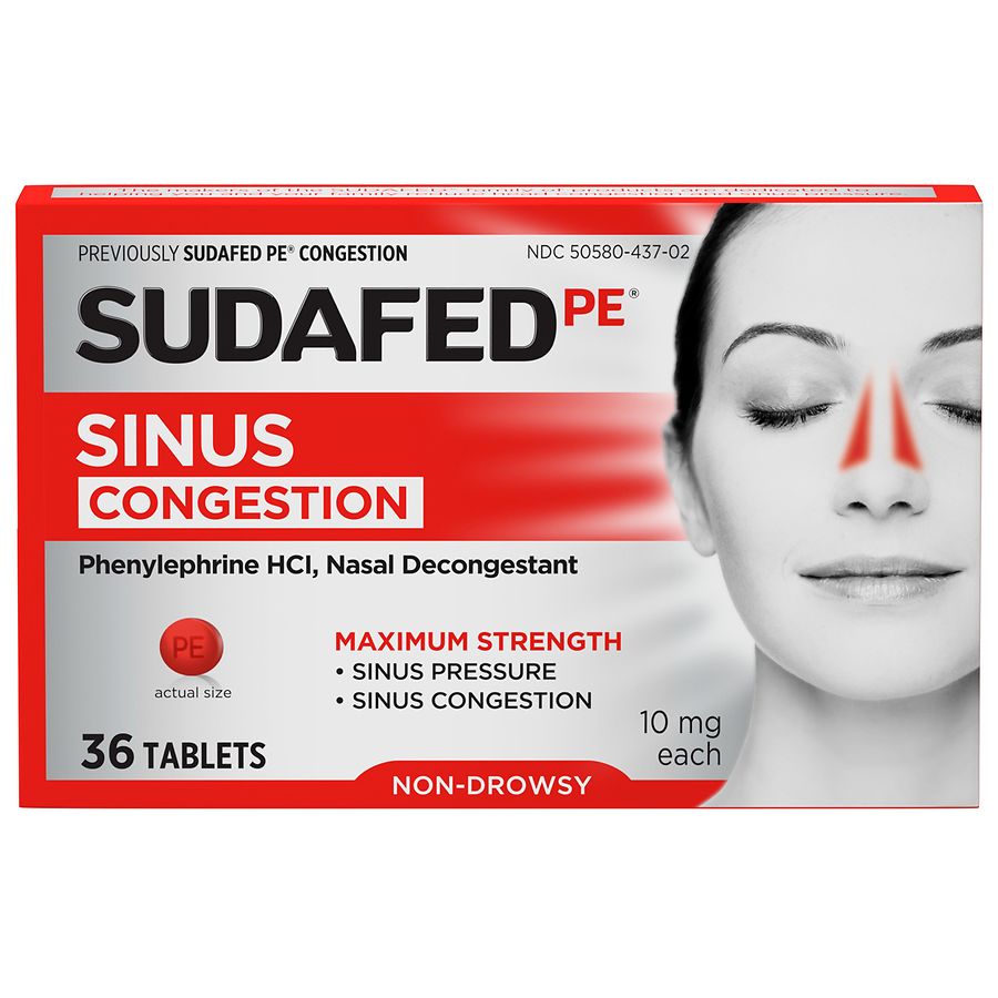 Sudafed PE Sinus Congestion Max Strength NonDrowsy Tablets Walgreens