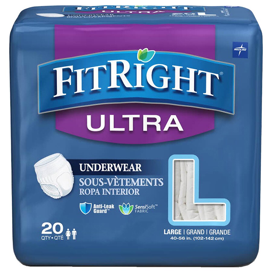 Medline Ultra Protective Underwear, Heavy Absorbency Large White