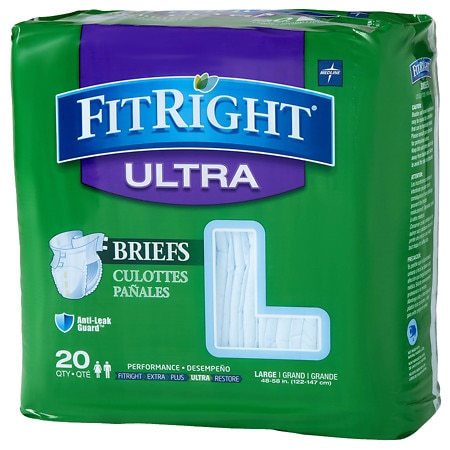 Medline FitRight Ultra Disposable Briefs, Large 20 Count