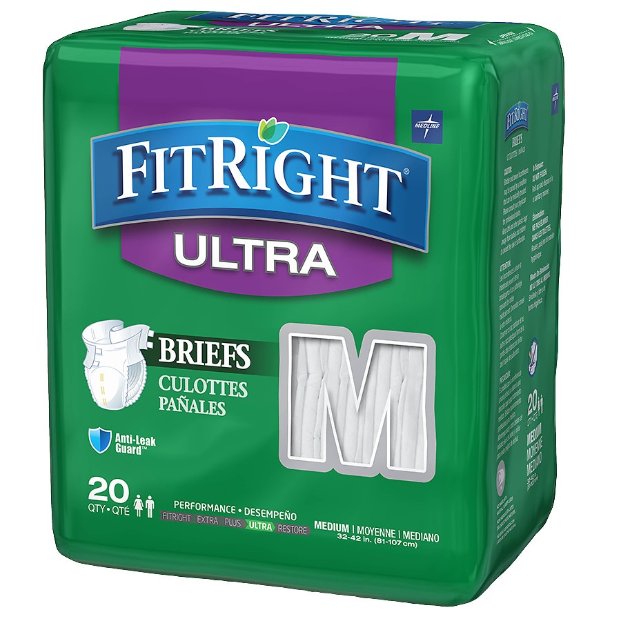 Photo 1 of FitRight Ultra Adult Diapers Disposable Incontinence Briefs with Tabs Heavy Absorbency Medium 3242 Pack of 20