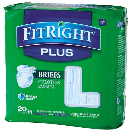 FitRight OptiFit Extra+ Briefs  with Leak Stop Guards  Adult Disposable Briefs with Tabs  Large  48 -58   20 Count