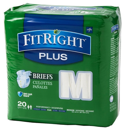 FitRight OptiFit Extra+ Briefs with Leak Stop Guards  Adult Disposable Briefs with Tabs  Medium  32 -44   20 Per Bag