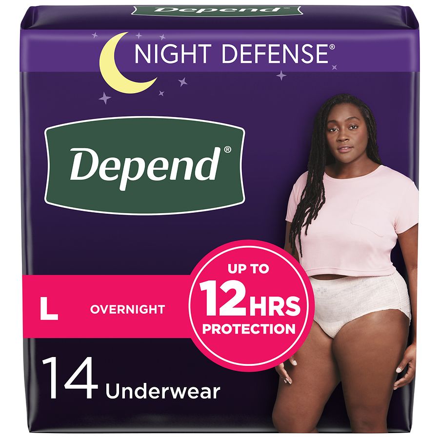 Depend Incontinence Underwear for Women, Night Defense Large, Blush Blush