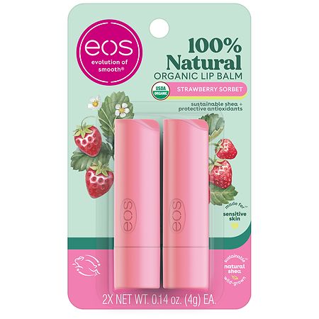 eos USDA Organic Lip Balm - Strawberry Sorbet | Lip Care to Moisturize Dry Lips | 100% Natural and Gluten Free | Long Lasting Hydration |2 Count (Pack of 1) (B01MF63BCU)