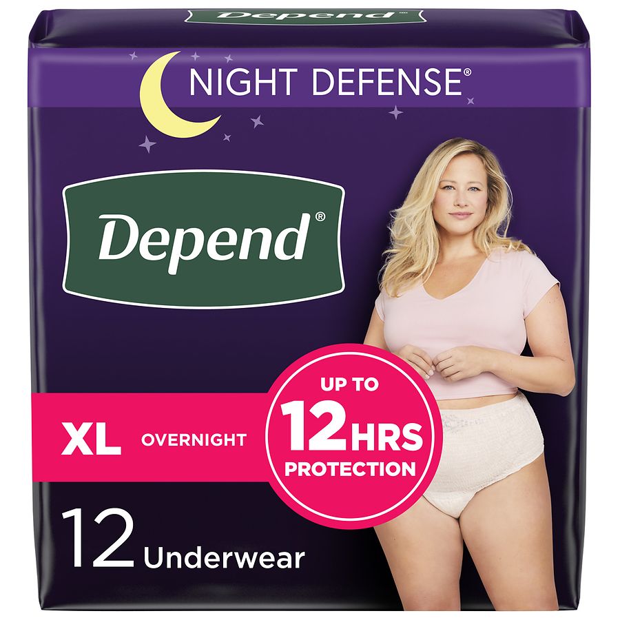 Depend Night Defense Adult Incontinence Underwear for Women, Overnight XL Blush