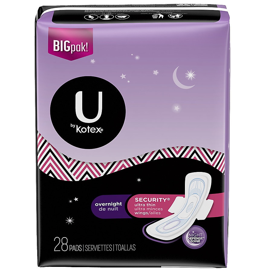  U by Kotex Security Ultra Thin Pads With Wings, Overnight 