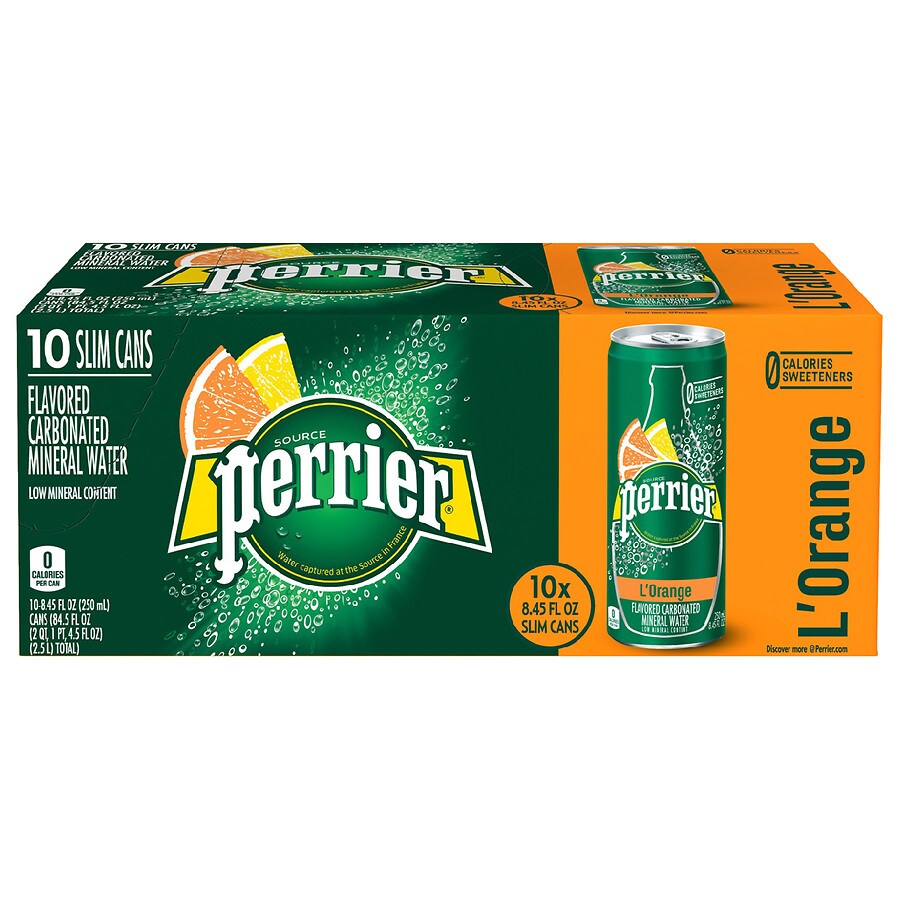 Perrier Sparkling Natural Mineral Water Slim Cans L'Orange