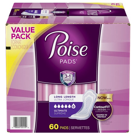 UPC 036000424140 product image for Poise Long Length Pads, Ultimate Absorbency - 60.0 ea | upcitemdb.com