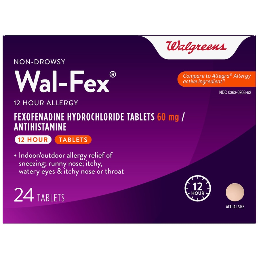  Walgreens Fexofenadine Hydrochloride Tablets 60 mg, Allergy Relief 