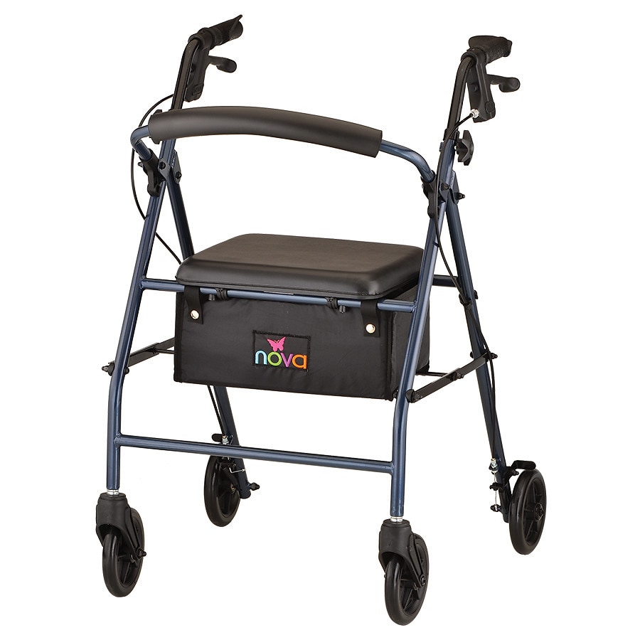 Nova Vibe Steel Rolling Walker with 6-inch Wheels Blue