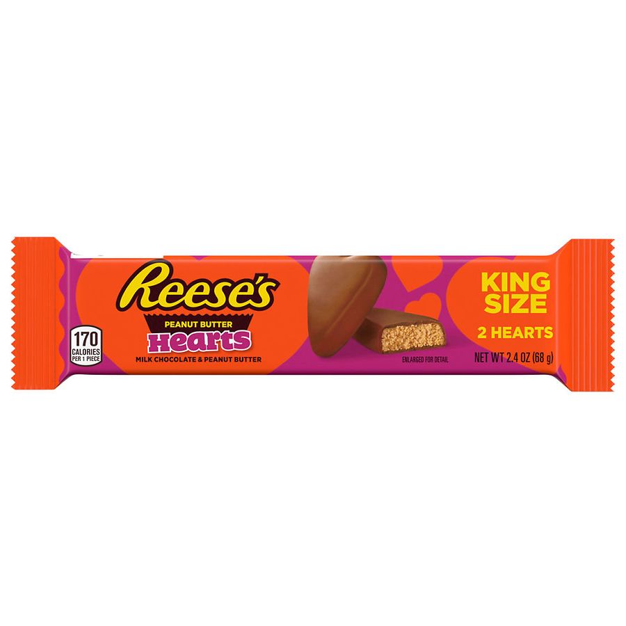 Reese's King Size Hearts Candy, Valentine's Day Milk Chocolate Peanut Butter