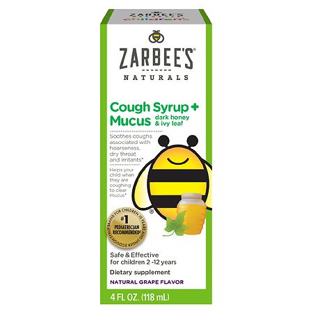ZarBee's Naturals Children's Cough Syrup + Mucus with Honey, Grape Grape - 4.0 FL OZ