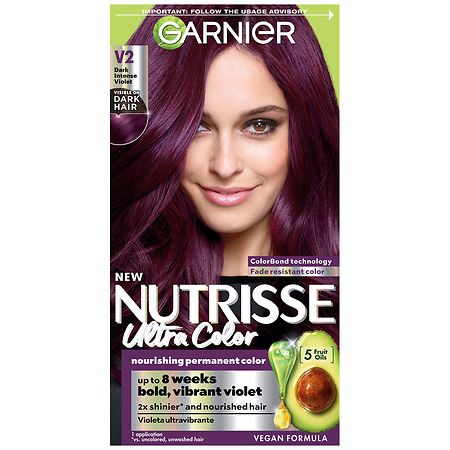 Garnier Nutrisse Ultra Nourishing Hair Color Creme, V2 Dark Intense Violet, 1 Kit