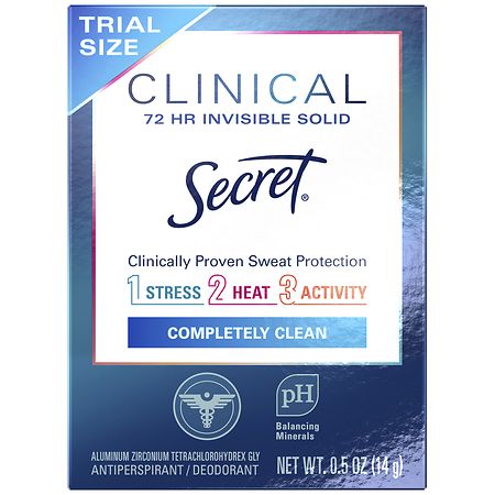 Secret Clinical Strength Invisible Solid Antiperspirant Deodorant, Completely Clean, 0.5 oz