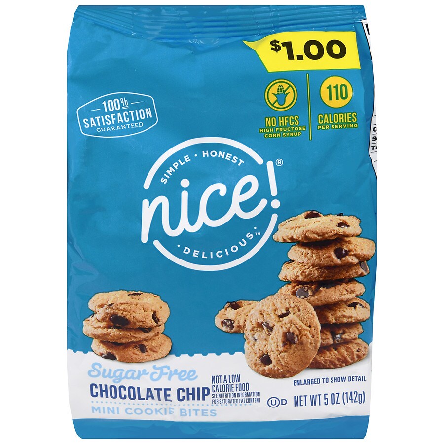 Nice! Sugar Free Mini Cookie Bites Chocolate Chip