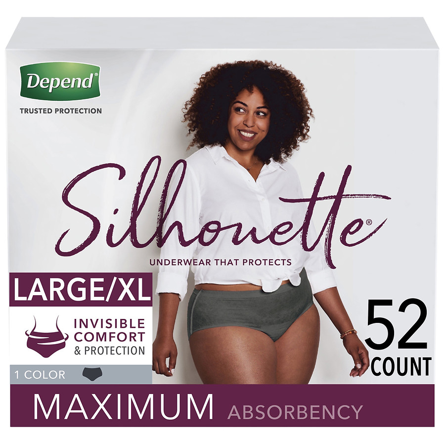 Depend Silhouette Adult Incontinence Underwear for Women, Maximum Absorbency Large/XL, Black Black