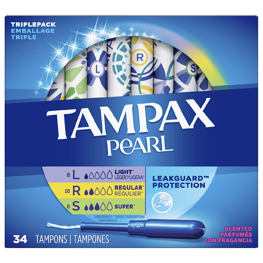  Tampax Pearl Tampons Light/Regular/Super Absorbency, Triple Pack Scented, Light/Regular/Super 