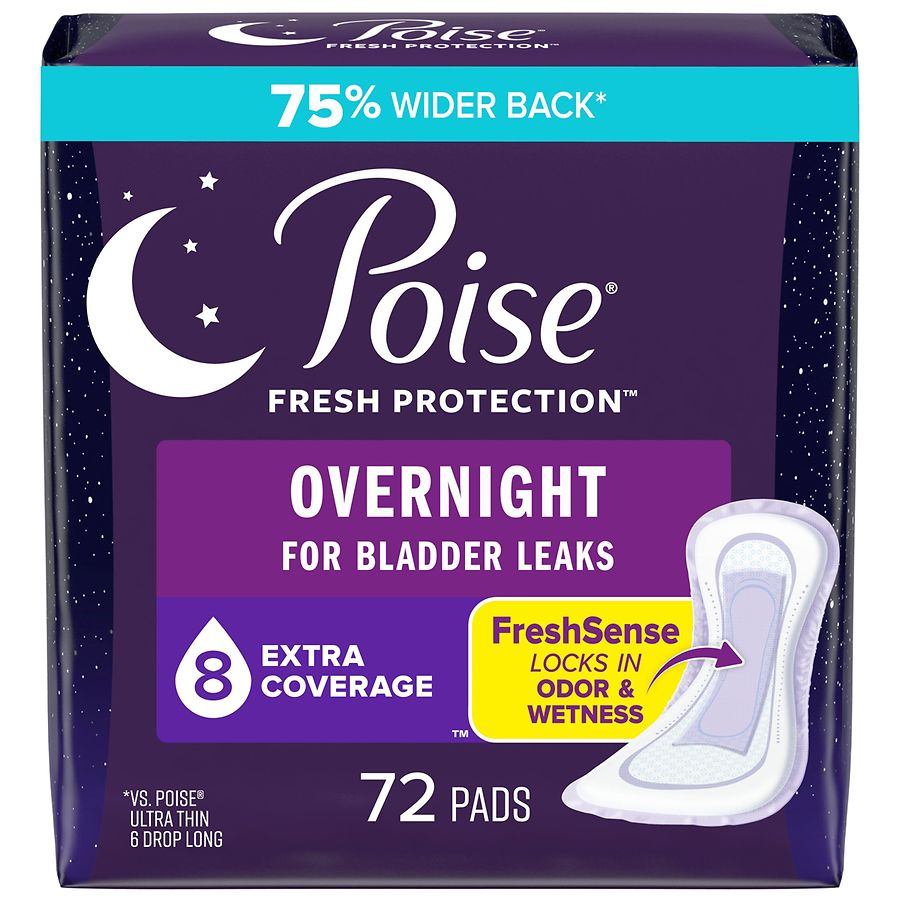 Photo 1 of Poise Incontinence Bladder Control Pads for Women - Extra Coverage - Overnight Absorbency (8 Drop)
72ct