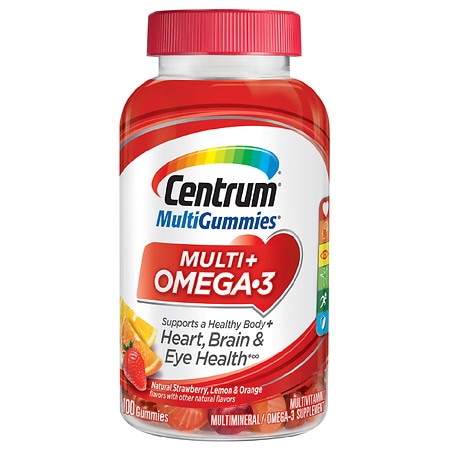 Centrum Multi Gummies Multi+ Omega-3 Multivitamins & Multimineral Supplement Natural Strawberry, Lemon, & Orange - 100.0 ea Centrum Multi Gummies Multi+ Omega-3 Multivitamins & Multimineral Supplement Natural Strawberry, Lemon, & Orange - 100.0 ea