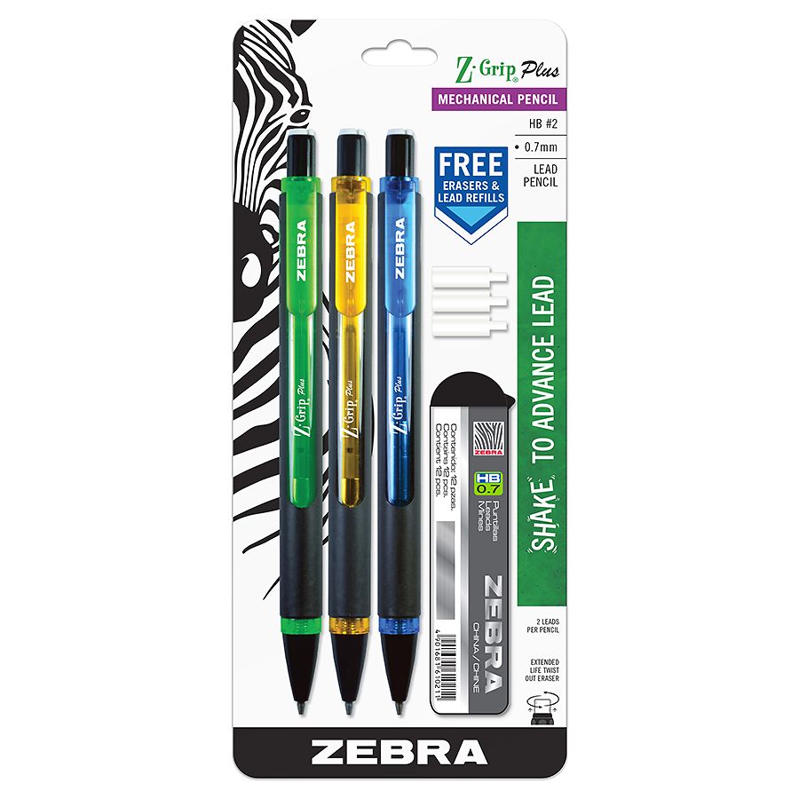 Zebra Steel M Mechanical Technical Pencil Eraser Refills 7-Count 