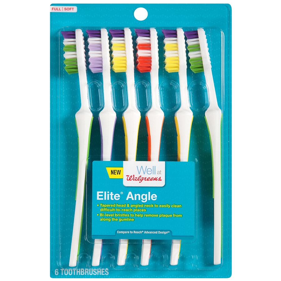  Walgreens Elite Angle Full Head Toothbrushes, Soft Bristles, with 2 Toothbrush Covers 