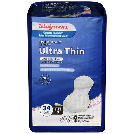 Walgreens Ultra Thin Overnight Pads - 34 ea