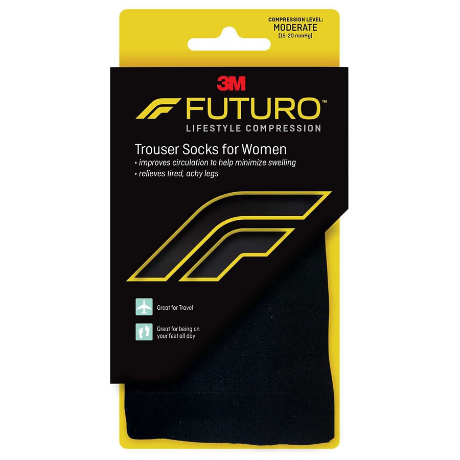 FUTURO Trouser Socks for Women, Moderate Compression Black, Black