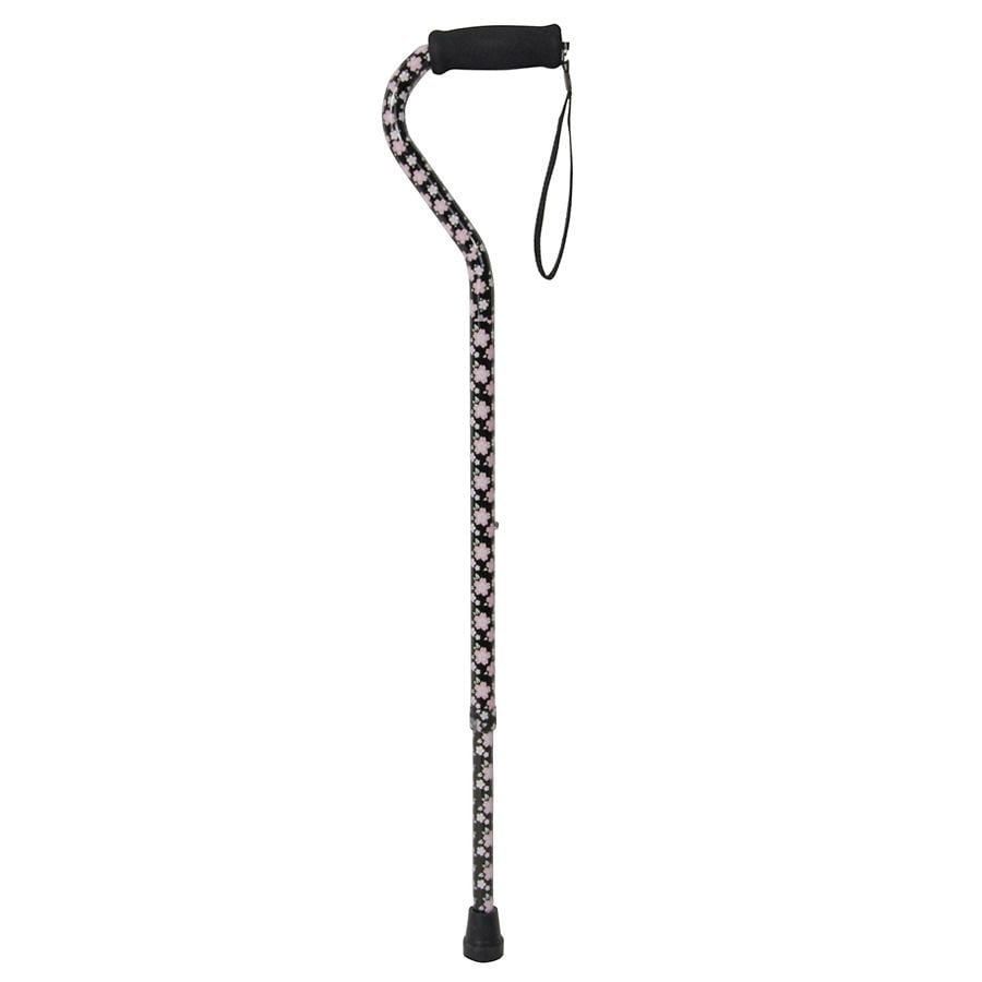 Drive Medical Foam Grip Offset Handle Walking Cane, Pink Floral