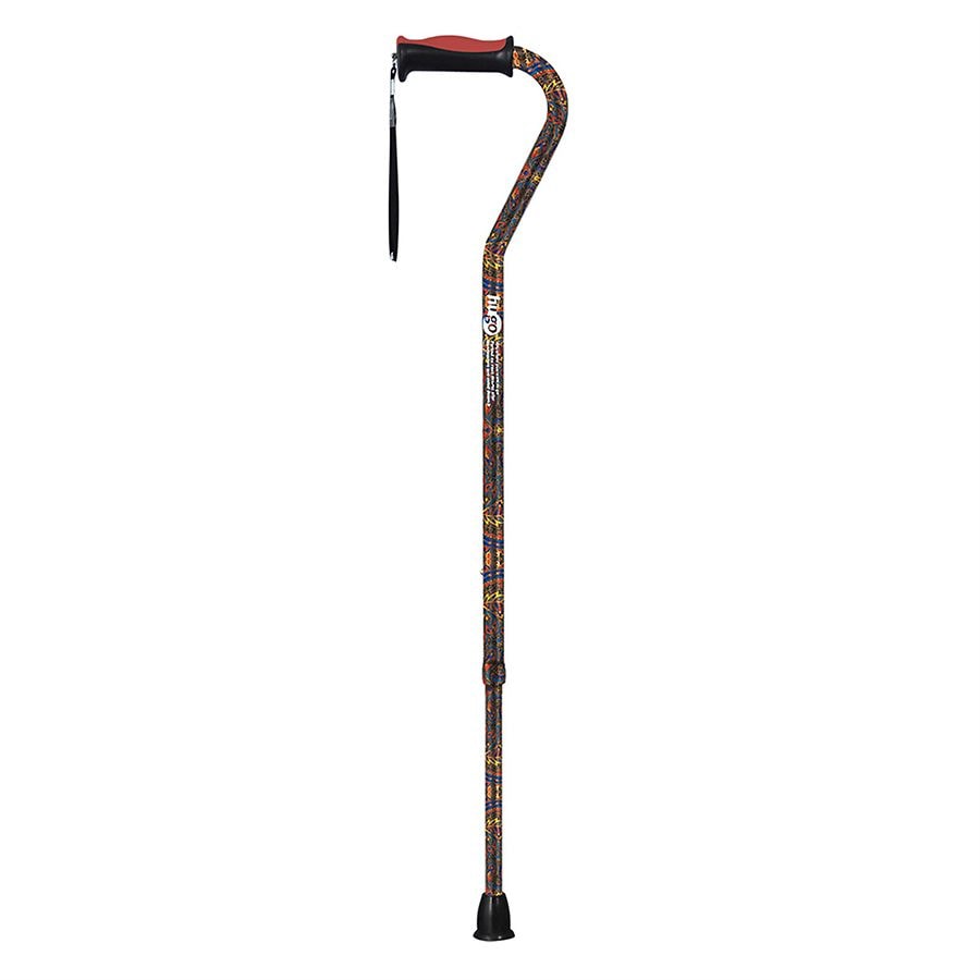 Hugo Adjustable Offset Handle Cane with Reflective Strap, Paisley