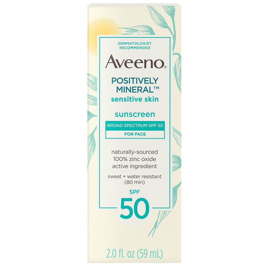  Aveeno Positively Mineral Sensitive Face Sunscreen SPF 50 Fragrance-Free 