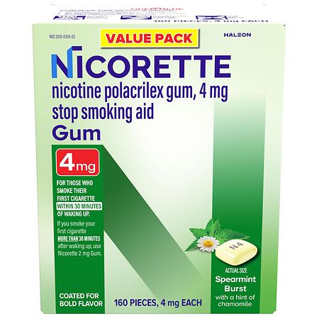 Nicorette Nicotine Gum Coated Stop Smoking Aid 4 Mg Spearmint