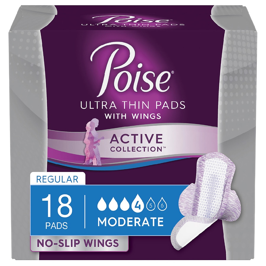 Poise Active Collection Moderate Absorbency Incontinence Pads with Wings