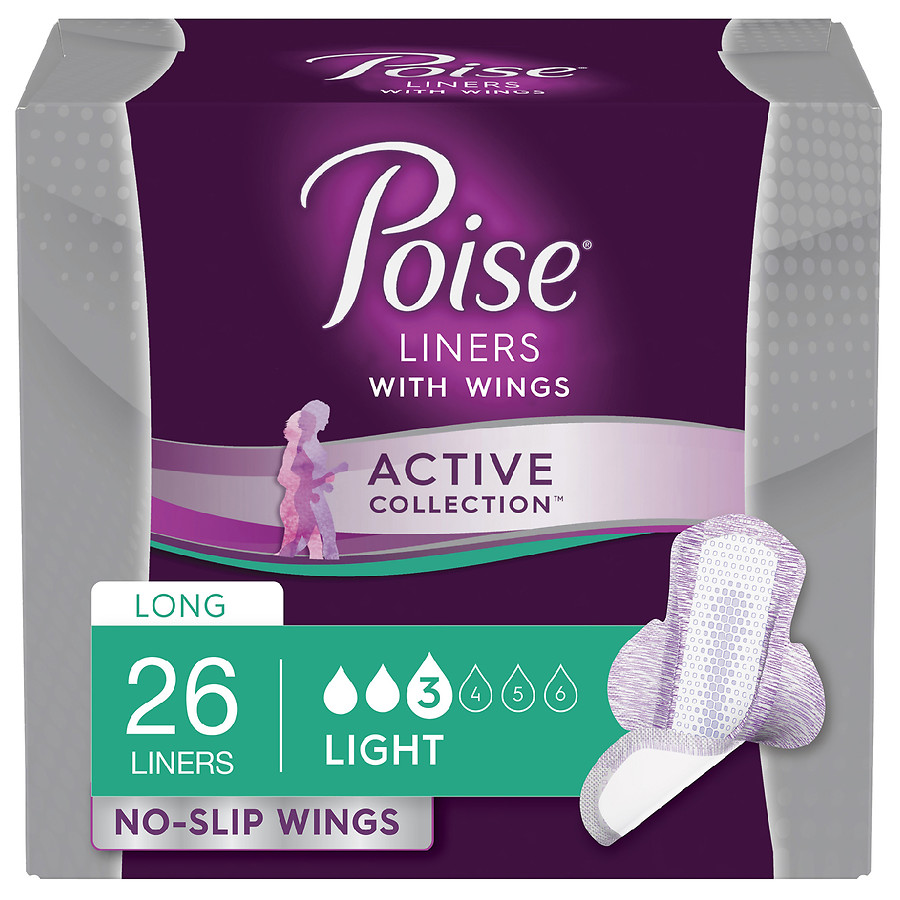 Poise Active Collection Light Absorbancy Incontinence Liners with Wings