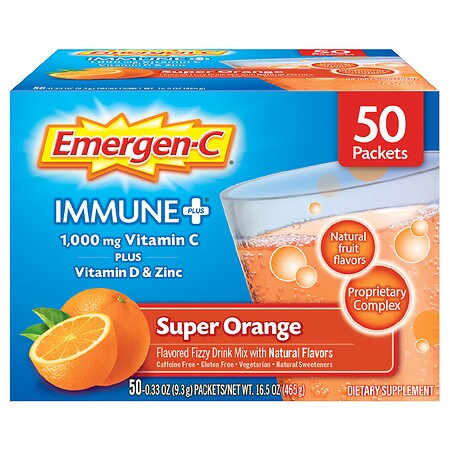 Emergen-C Immune+ Drink Mix with 1000 mg Vitamin C Plus Vitamin D & Zinc Super Orange - 0.33 oz x 50 pack Emergen-C Immune+ Drink Mix with 1000 mg Vitamin C Plus Vitamin D & Zinc Super Orange - 0.33 oz x 50 pack