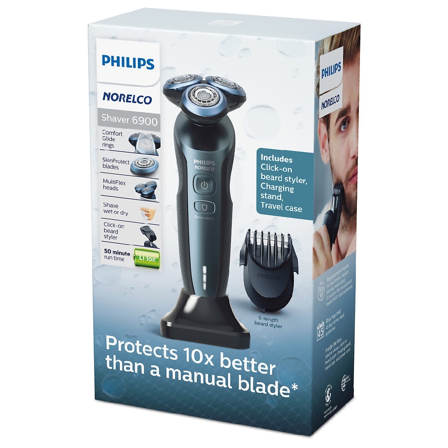  Philips Norelco Shaver 6900 with Click On Beard Styler S6810/82 Savio Blue 