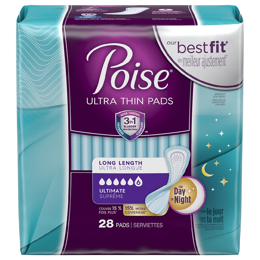 Poise Ultra Thin Incontinence Pads, Ultimate Absorbency, Long Length