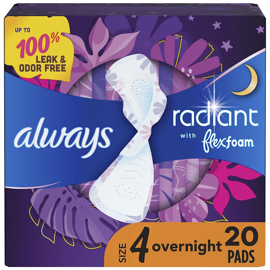 Always Radiant Pads Overnight Absorbency Scented Size 4 Walgreens Overnight Absorbency Scented Size