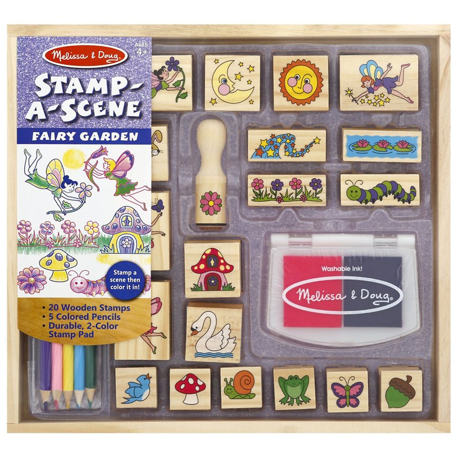 Melissa /& Doug Fairy Garden STAMPS 20 Wooden STAMPS Markers Stamp Pad Set for sale online