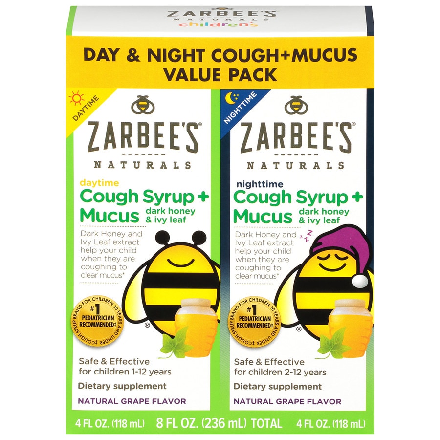  ZarBee's Naturals Children's Cough Syrup + Mucus Day & Night Grape, Fragrance-Free 