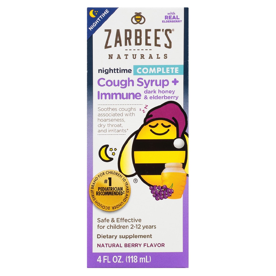  ZarBee's Naturals Children's Complete Cough Syrup + Immune Night Berry, Fragrance-Free 