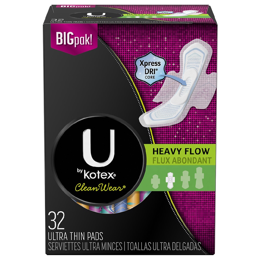  U by Kotex CleanWear Ultra Thin Pads with Wings, Heavy Flow, Fragrance-Free 