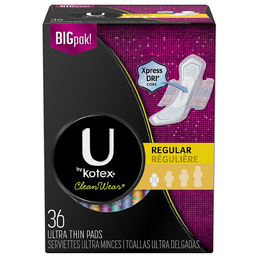  U by Kotex CleanWear Ultra Thin Pads with Wings, Regular, Fragrance-Free 