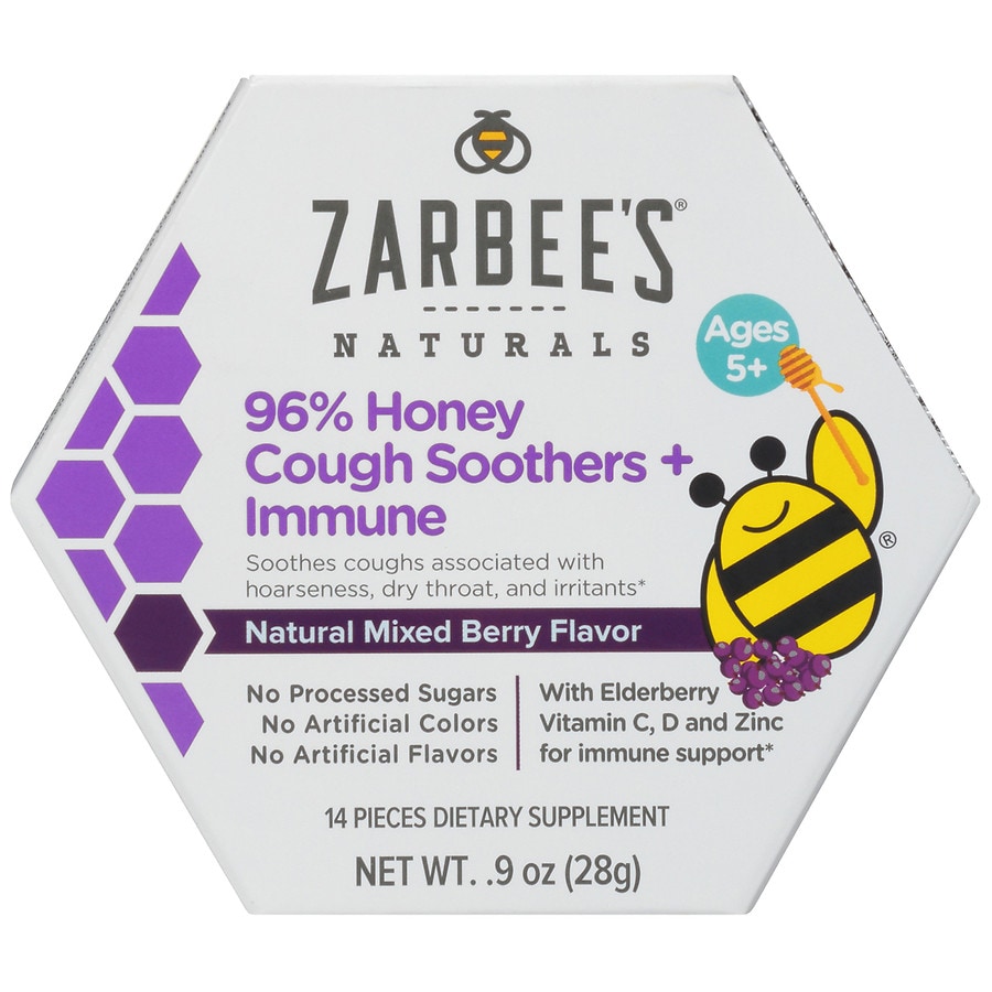 ZarBee's Naturals 96% Honey Cough Soothers + Immune Support Berry