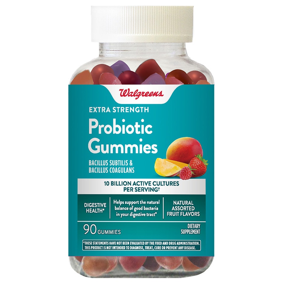  Walgreens Extra Strength 10 Billion CFU Probiotic Gummies Mango, Raspberry, Strawberry 