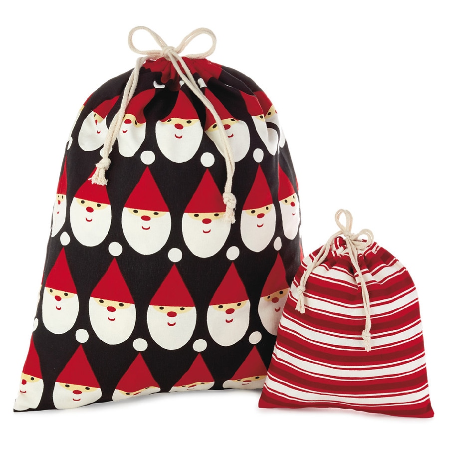 Hallmark Christmas Canvas Gift Bags Black & Red, Santa & Stripes