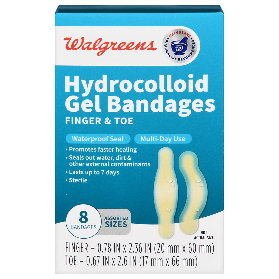Walgreens Hydrocolloid Gel Bandages 8 Sterile Finger Toe Bandages Assorted Sizes Walgreens