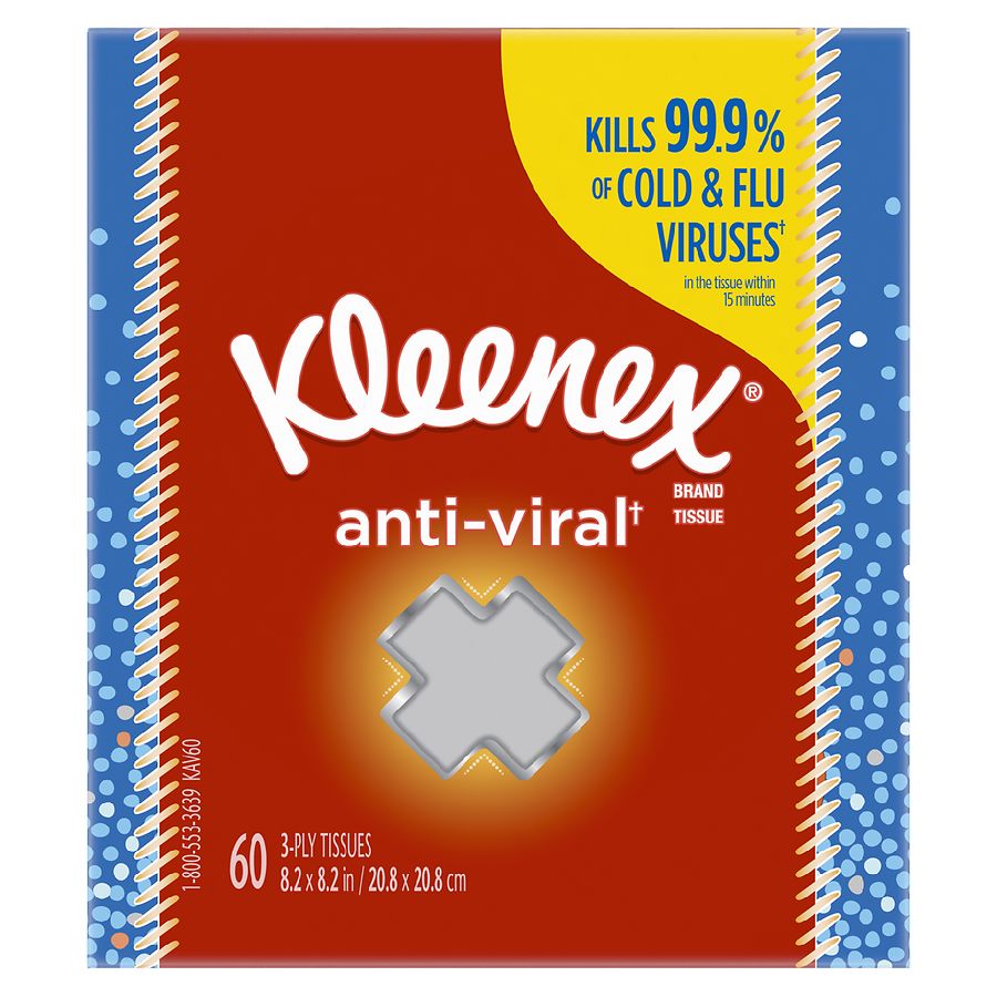 Kills 99.9% of cold and flu virus Kleenex anti-viral Facial Tissue
