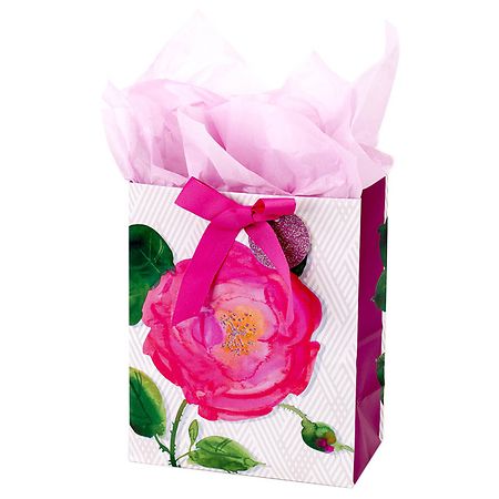 100 Plastic Shopping/Gift/Goody Bags Lot Purple Rose 8" 