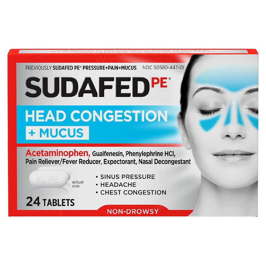 Sudafed Pe Head Congestion Mucus Non Drowsy Relief Tablets Walgreens